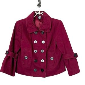 MIXIT Burgundy Cropped Double Breast Pea Coat  Size Medium